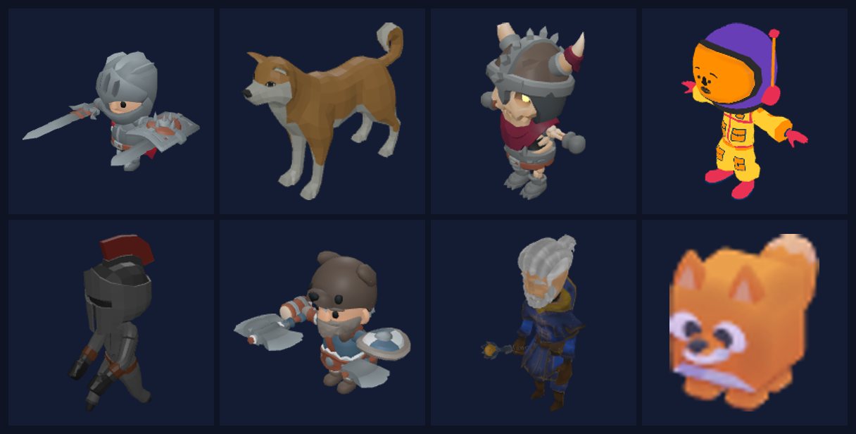 Rig-ready CC0 low-poly characters: knight, shiba inu, skeleton warrior, astronaut and barbarian