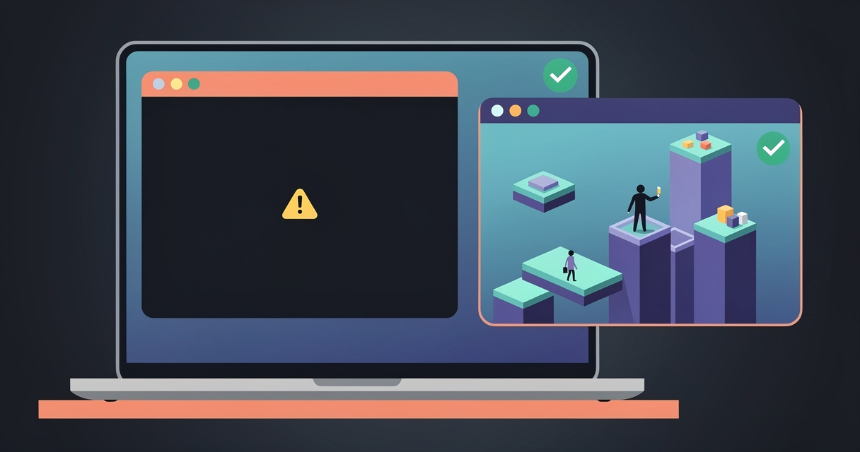 A browser window showing a black game canvas and a WebGL not supported warning