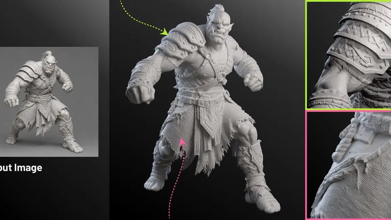 An orc warrior generated in Meshy 7.1's Ultra 4K mode, showing fine armor and skin detail