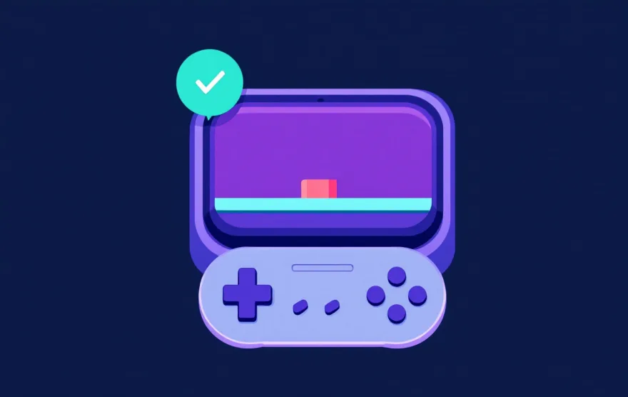 Illustration: a finished game on screen with an approval check