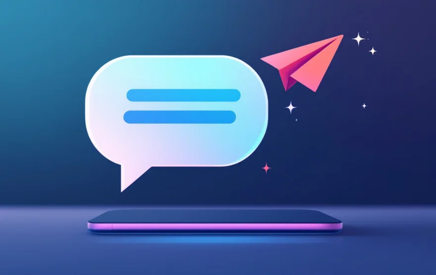 Illustration: a message bubble with a brief, and a paper plane flying out